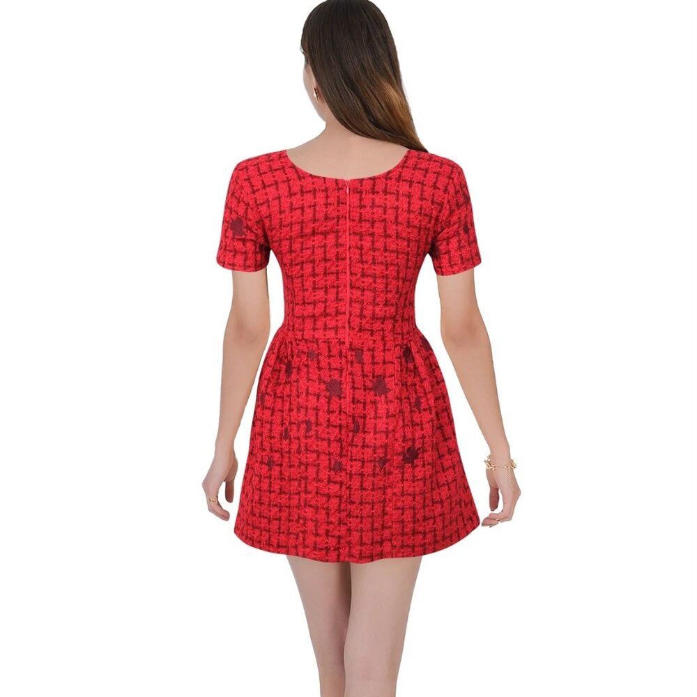 Fanm Mon Boucle Tweed Samantha Dress in Cherry Red Embroidered Medium - Picture 3 of 11